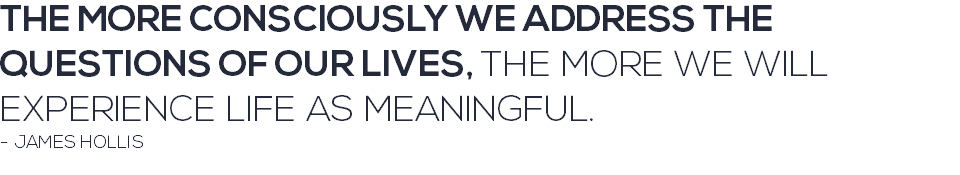 THE MORE CONSCIOUSLY WE ADDRESS THE QUESTIONS OF OUR LIVES, THE MORE WE WILL EXPERIENCE LIFE AS MEANINGFUL. - JAMES HOLLIS 