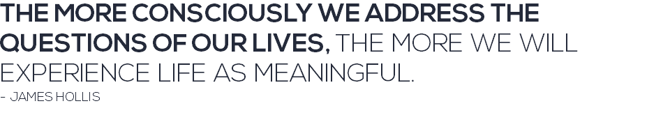 THE MORE CONSCIOUSLY WE ADDRESS THE QUESTIONS OF OUR LIVES, THE MORE WE WILL EXPERIENCE LIFE AS MEANINGFUL. - JAMES HOLLIS 